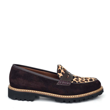 Filippa brown, loafers i semsket skinn og leopard pony