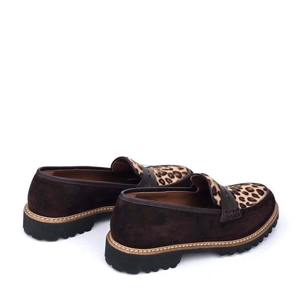 Filippa brown, loafers i semsket skinn og leopard pony