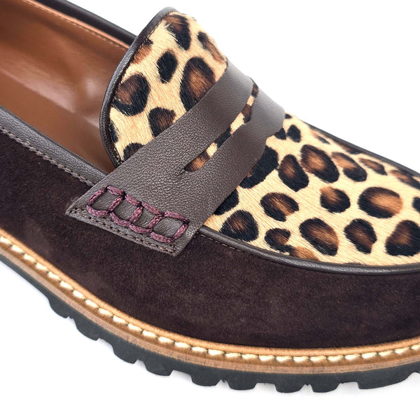 Filippa brown, loafers i semsket skinn og leopard pony