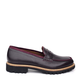 Filippa wine, penny loafers in calf leather and suede