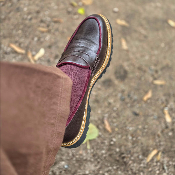 Filippa wine, penny loafers in calf leather and suede