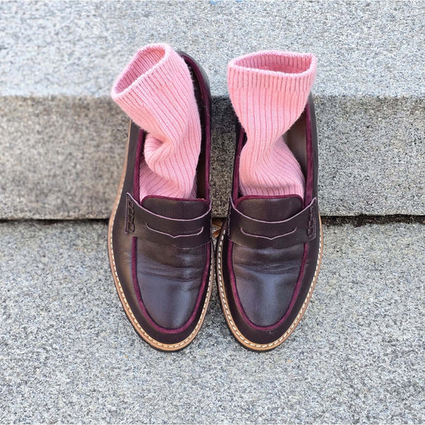 Filippa wine, penny loafers in calf leather and suede