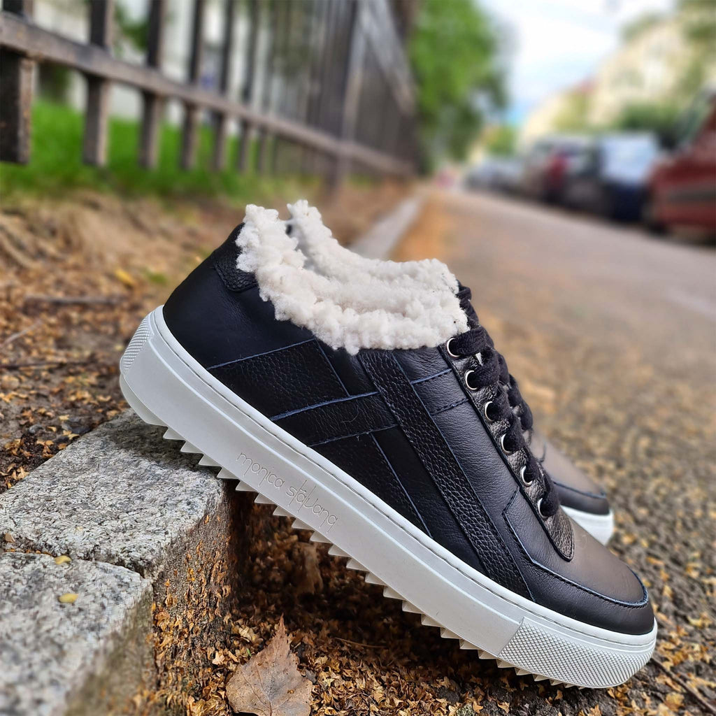 Billie black Shearling sneakers Monica Stalvang