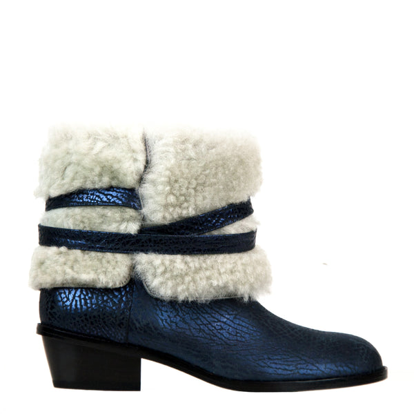 Dina midnight - Blue ankleboots with shearling
