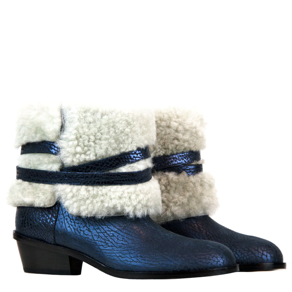 Dina midnight - Blue ankleboots with shearling