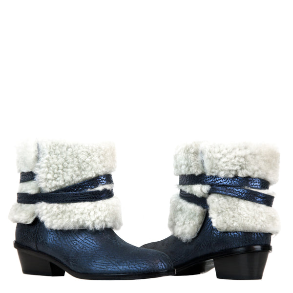 Dina midnight - Blue ankleboots with shearling