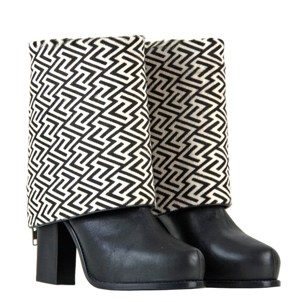 Donatella print - Black and white printed ankleboots