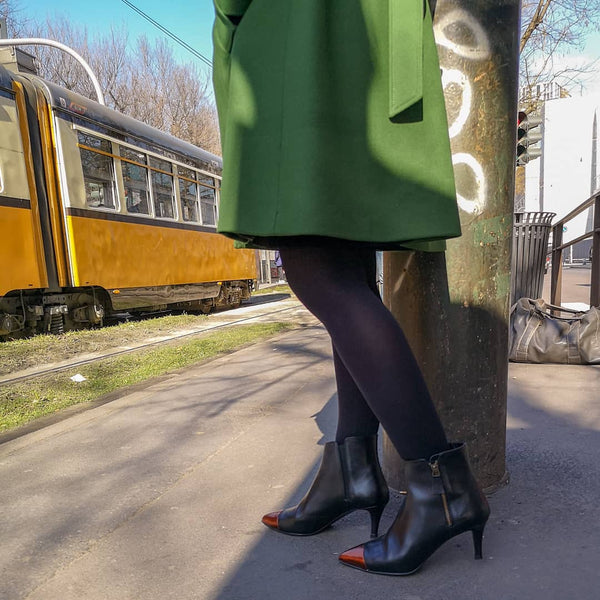 Elena black - Black ankleboots with metallic toe