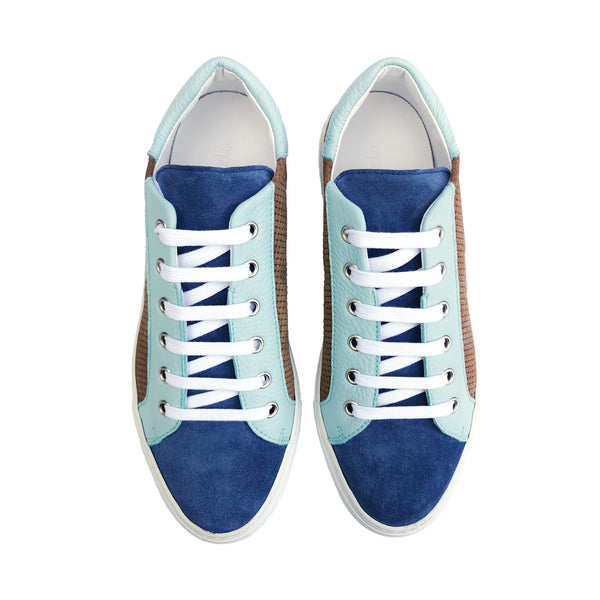 Alex taupe - Blue leather sneakers