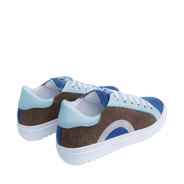 Alex taupe - Blue leather sneakers