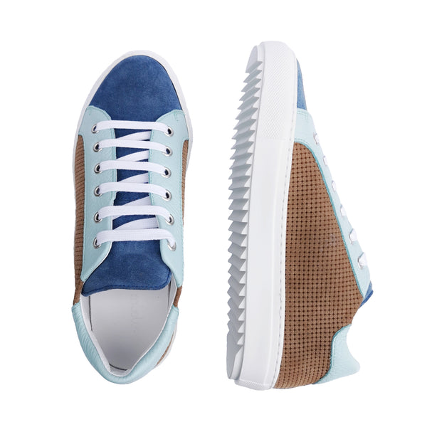 Alex taupe - Blue leather sneakers
