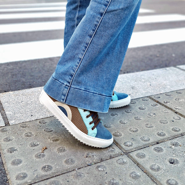 Alex taupe - Blue leather sneakers