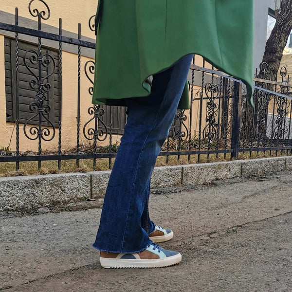 Alex taupe - Blue leather sneakers