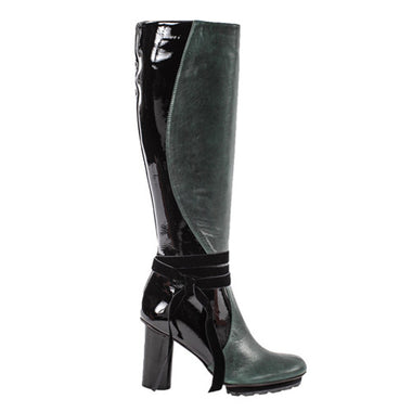 Beatrice green - Green and black leather boots