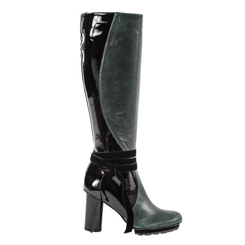 Beatrice green - Green and black leather boots