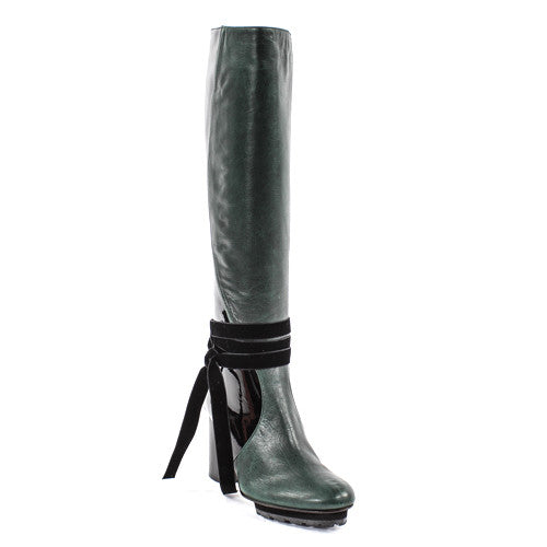 Beatrice green - Green and black leather boots