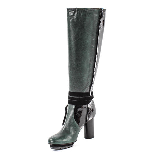 Beatrice green - Green and black leather boots