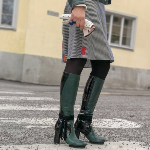Beatrice green - Green and black leather boots