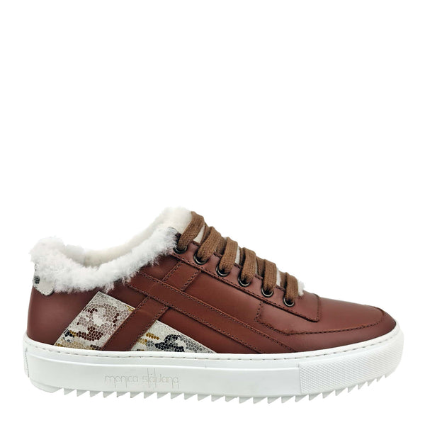 Billie cognac - Sneakers med saueskinn