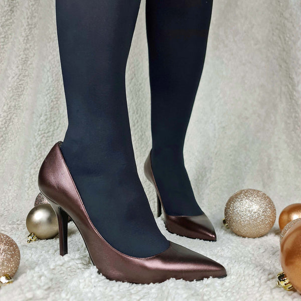 Bronsefargede skinnpumps