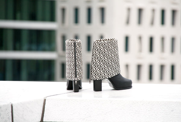 Donatella print - Black and white printed ankleboots