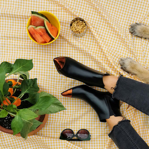 Elena black - Black ankleboots with metallic toe