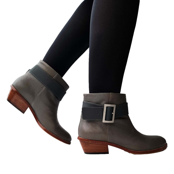 Emma olive - Olive grey ankle boots with buckle