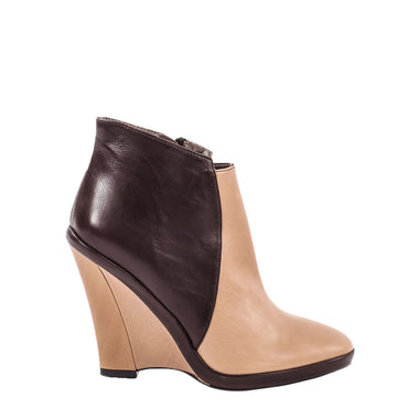 Bettina beige - Two-tone leather wedge booties