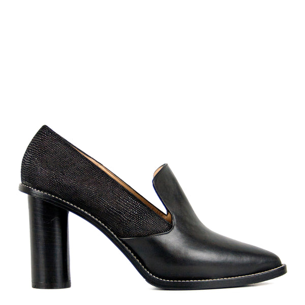 Emilia black - Black heeled loafers
