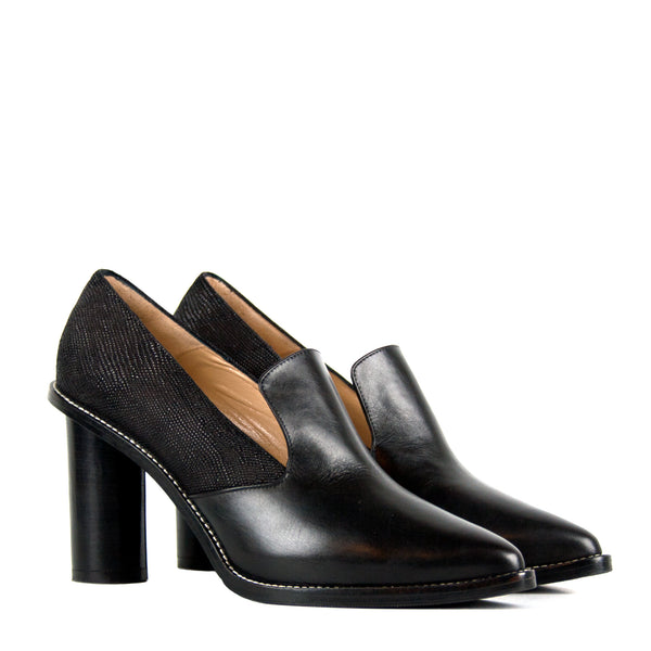Emilia black - Black heeled loafers