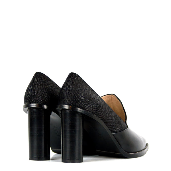 Emilia black - Black heeled loafers