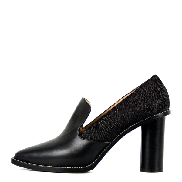 Emilia black - Black heeled loafers