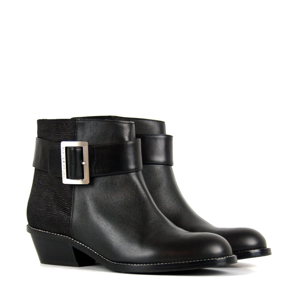 Emma black - Black ankle boots with buckle