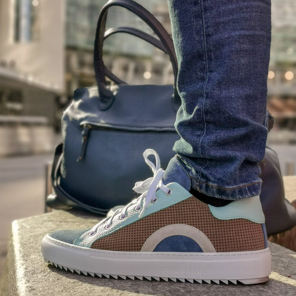 Alex taupe - Blue leather sneakers