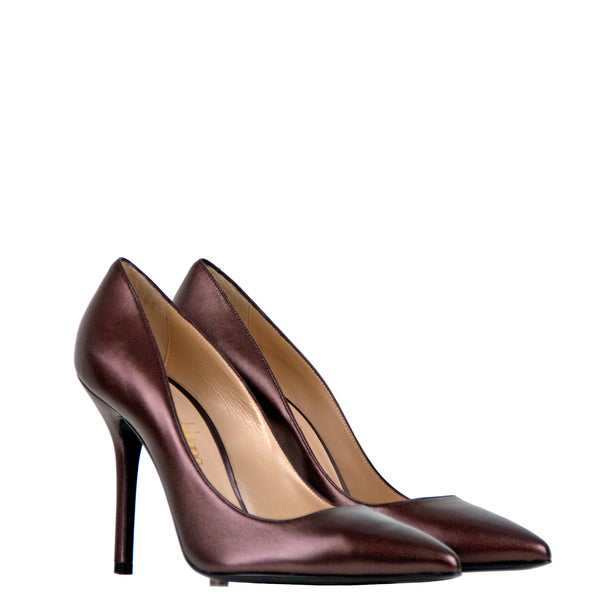 Bronsefargede skinnpumps